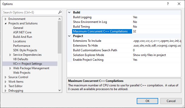 Visual Studio Maximum Concurrent C++ Compilations