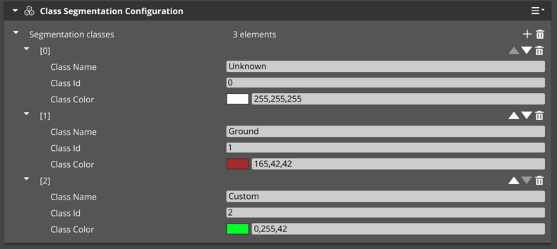 Class Segmentation Configuration component properties