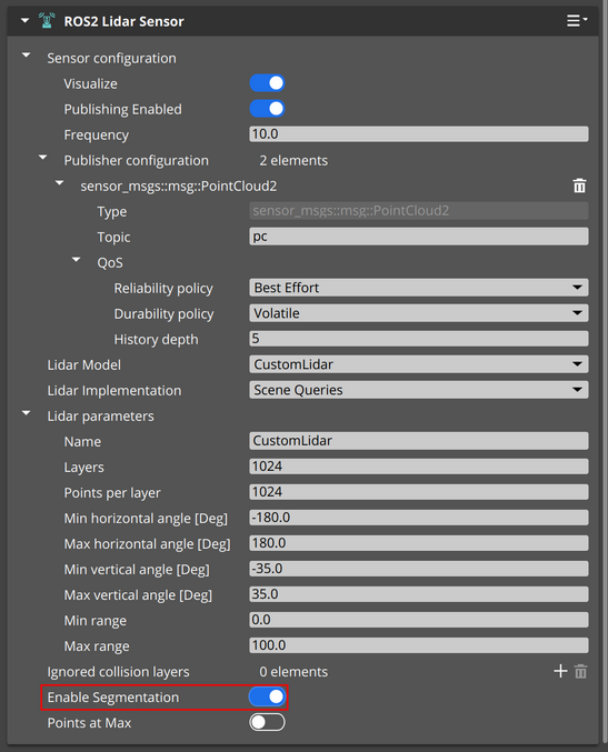 Class Segmentation segmentation enabled