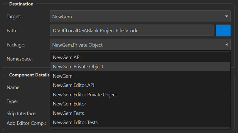 The build target dropdown