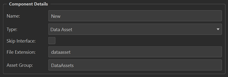 Template-specific input fields, using Data Asset as an example