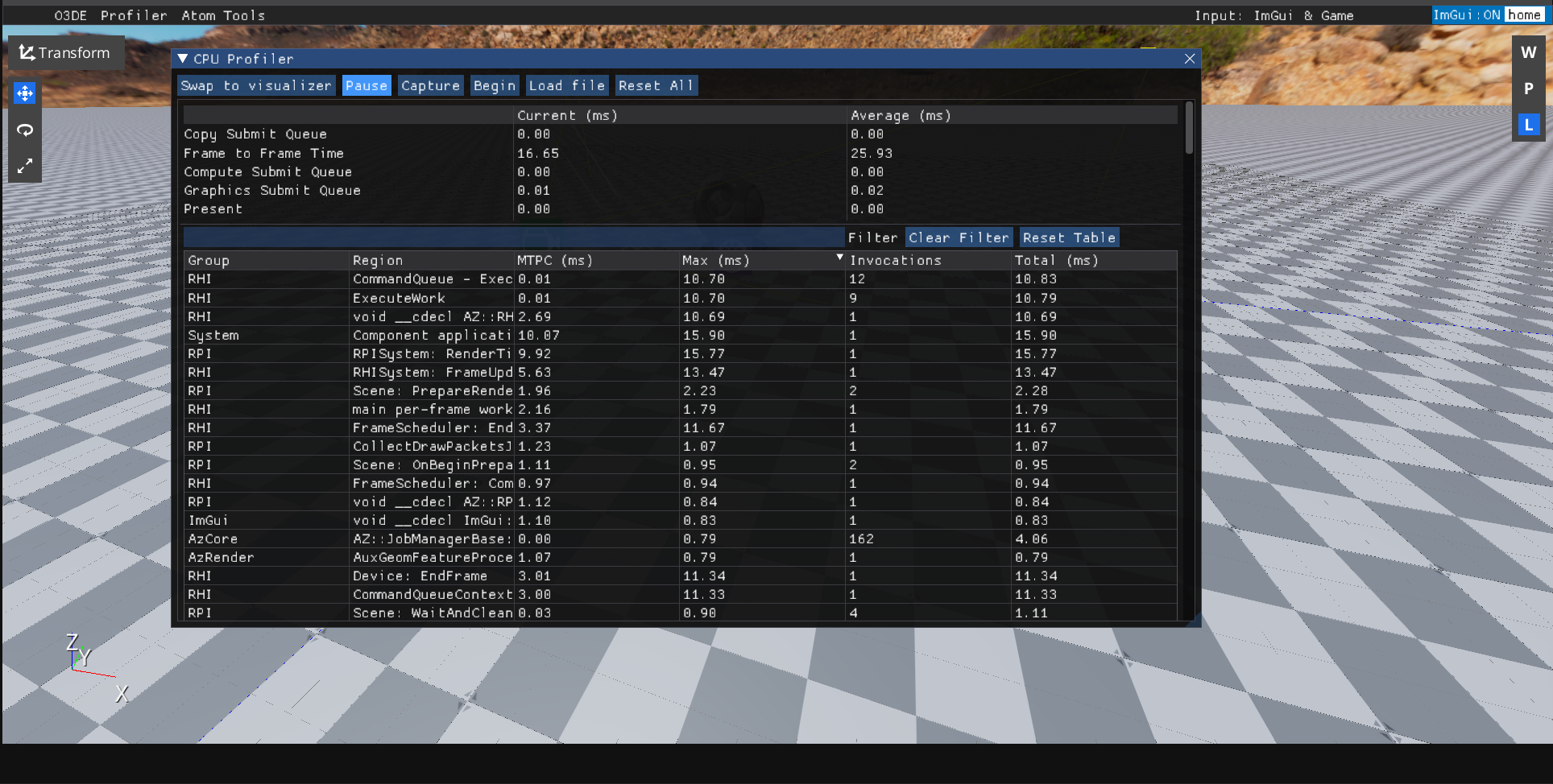 Imgui profiler statistics